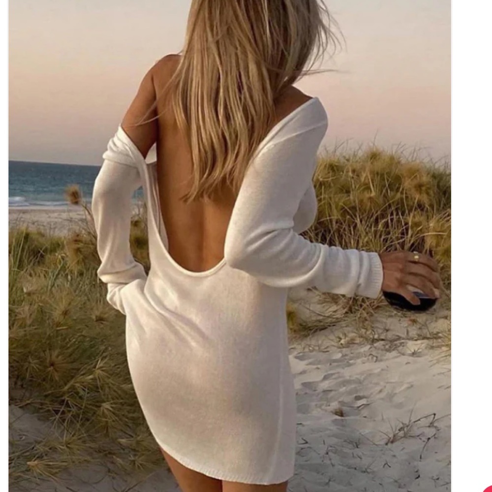 White Backless Knit Mini Dress - Women